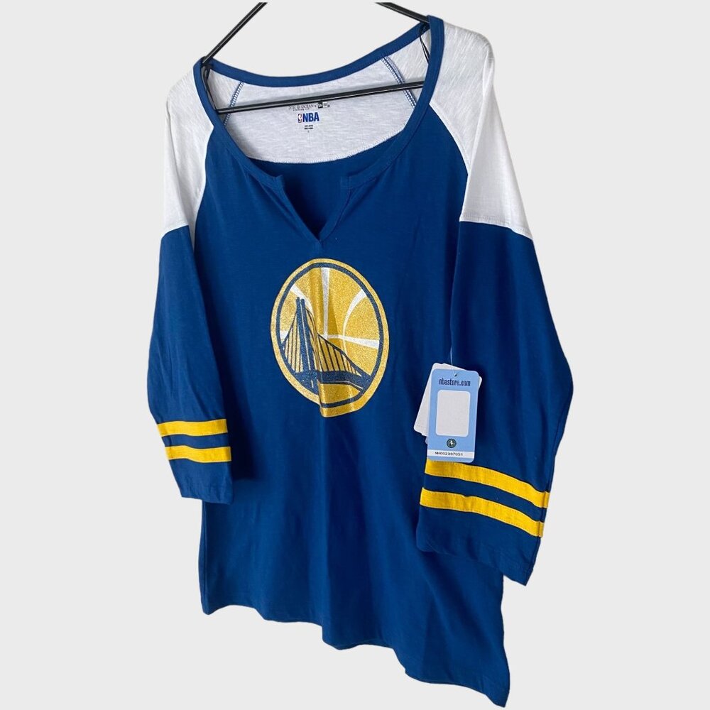 NBA Golden State Warriors Slub Slit Neck Shirt Blue Womens Large 3/4 Sleeves New - Picture 2 of 13